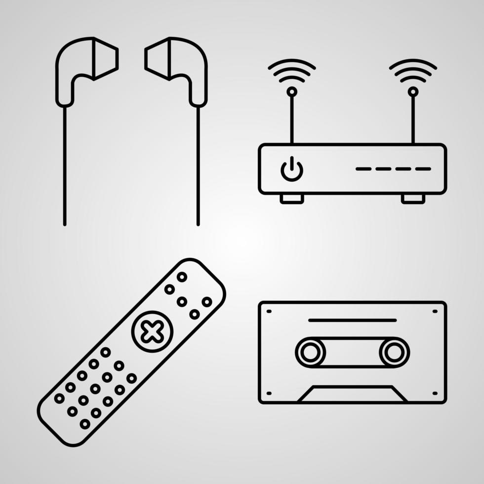 elektronik och apparatsymbolssamling på vit bakgrund. elektronik och enheter konturerar ikoner vektor