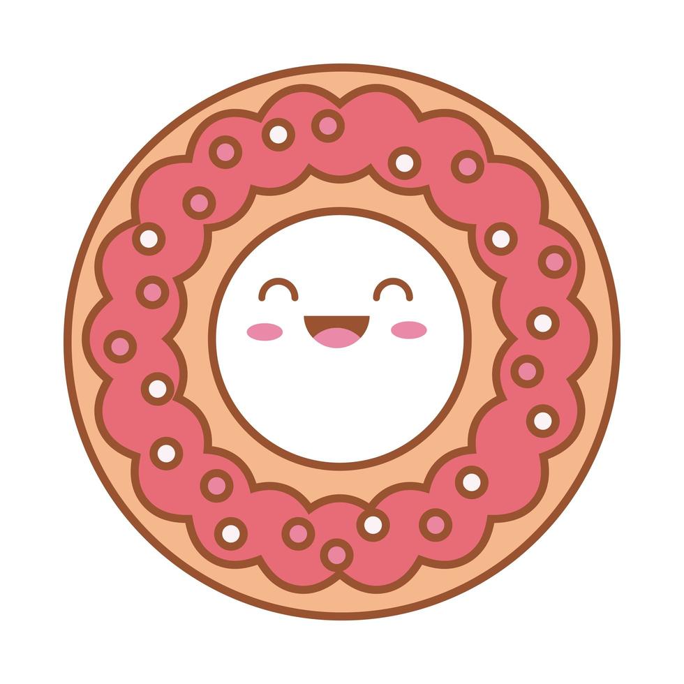 süße Donut kawaii Linie und Füllstilikone vektor