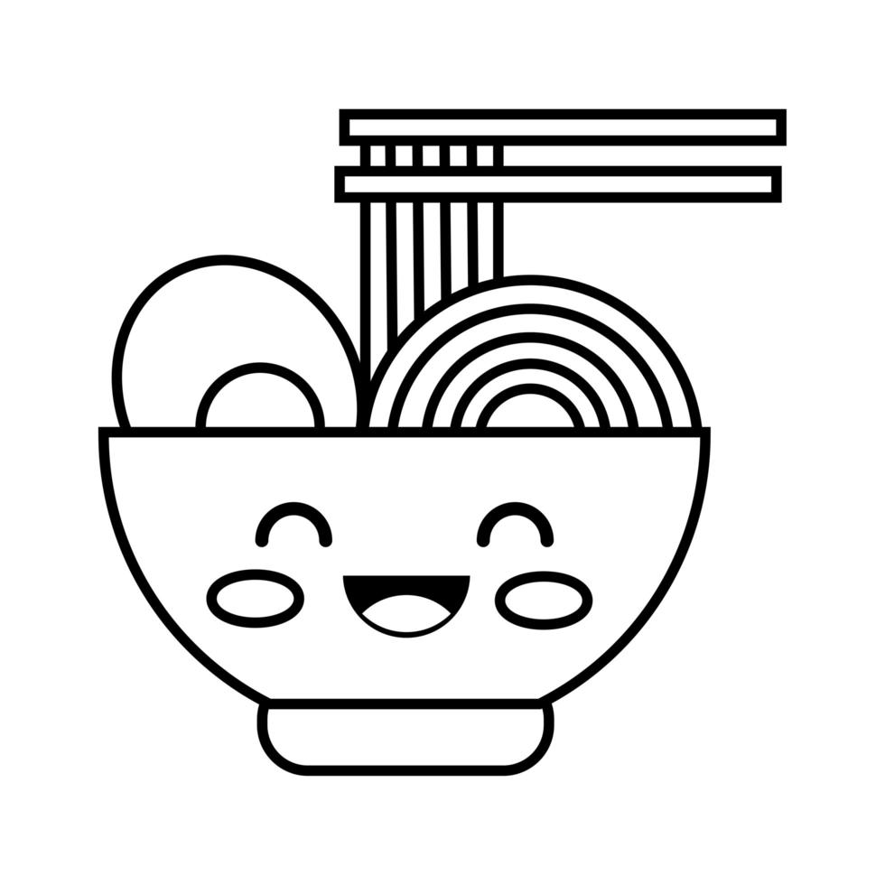 spaghetti och ägg stekt kawaii linje stil vektor