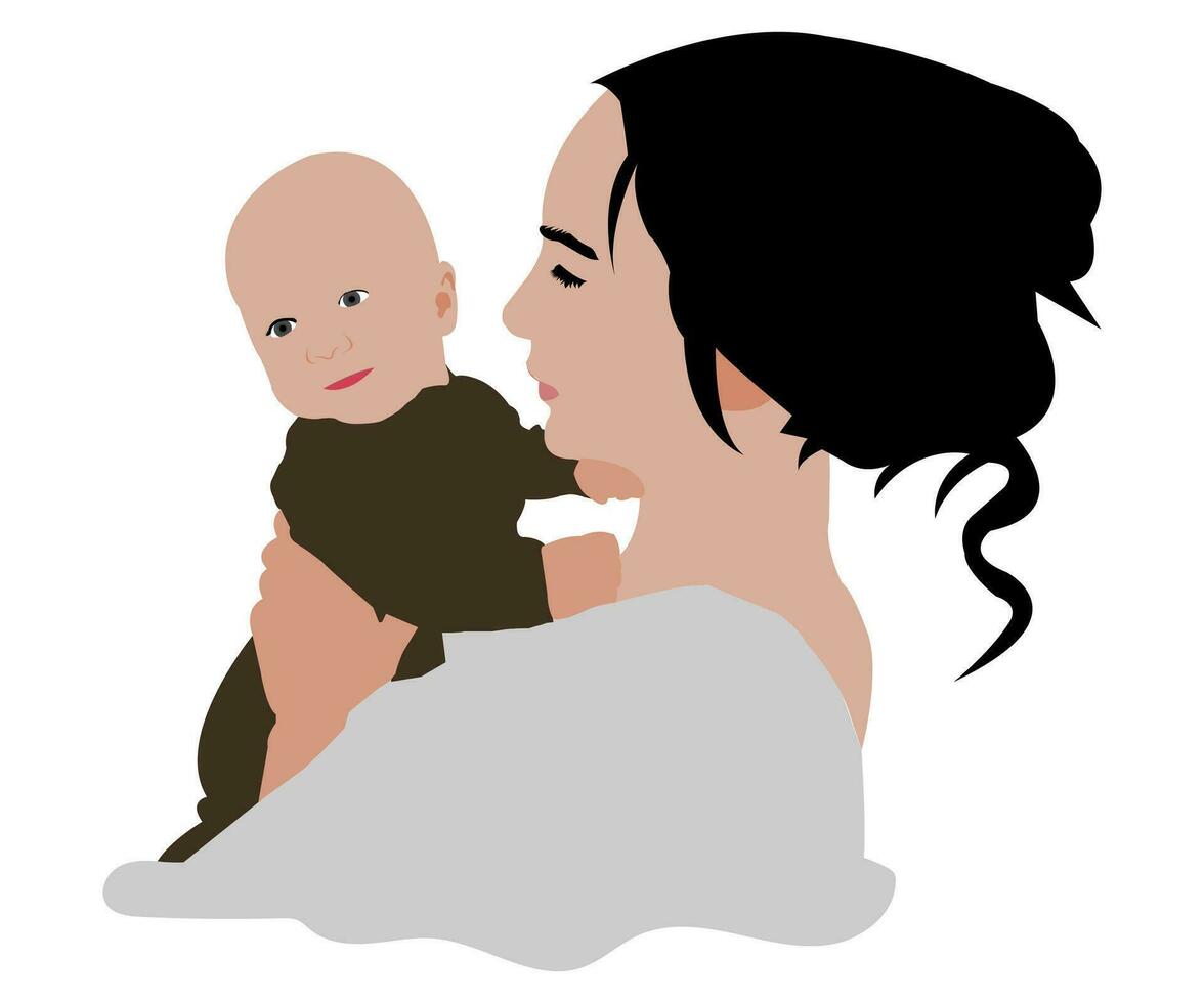 mor med bebis platt porträtt vektor