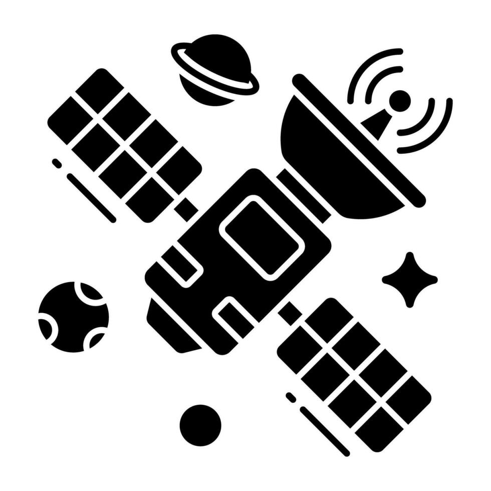 en fast design ikon av satellit maträtt vektor