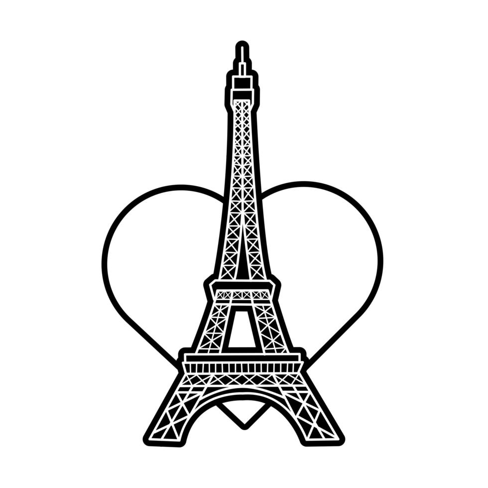 Turm-Eiffel mit Herz-Linien-Stil vektor