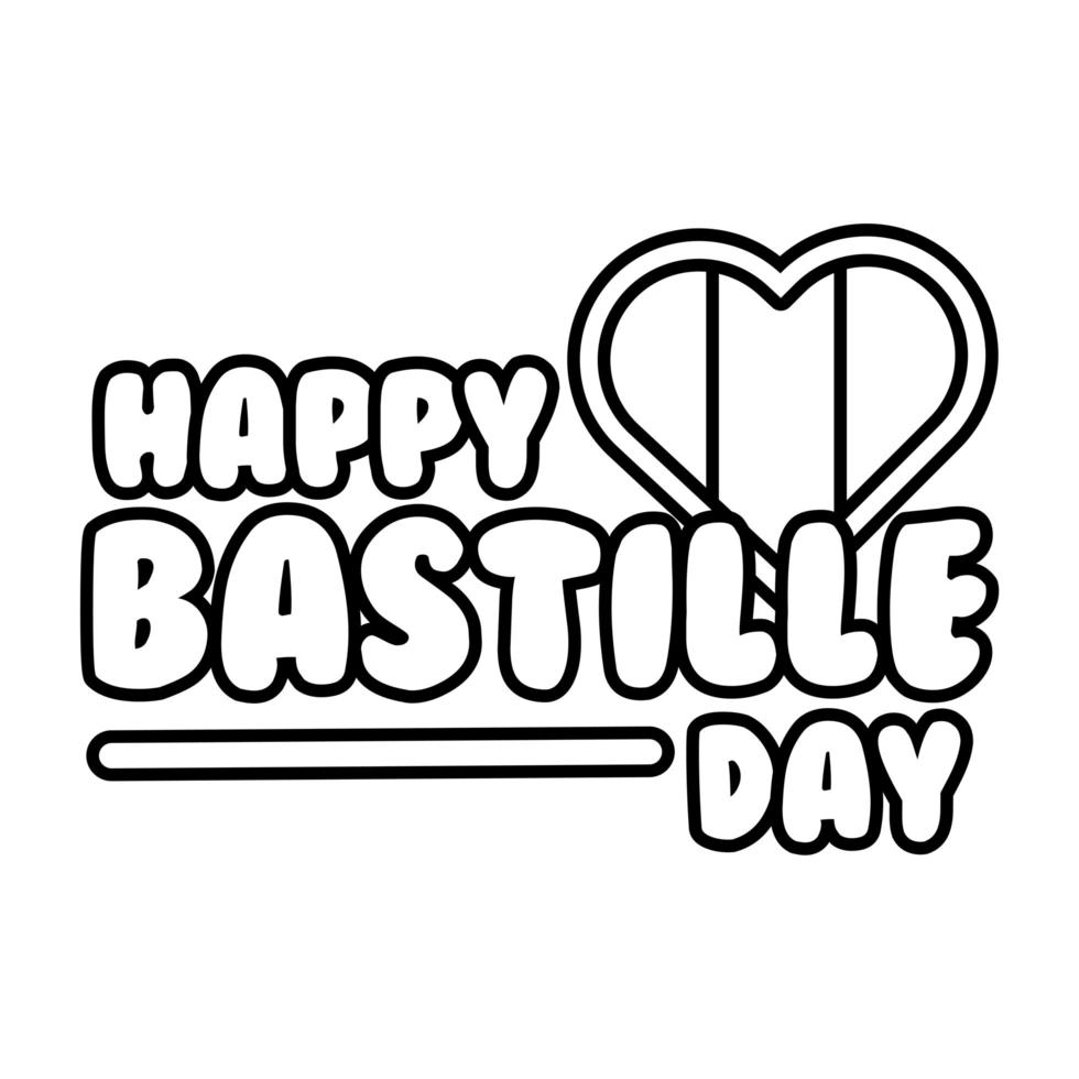 Bastille-Tag-Schriftzug mit Herzlinien-Stil vektor