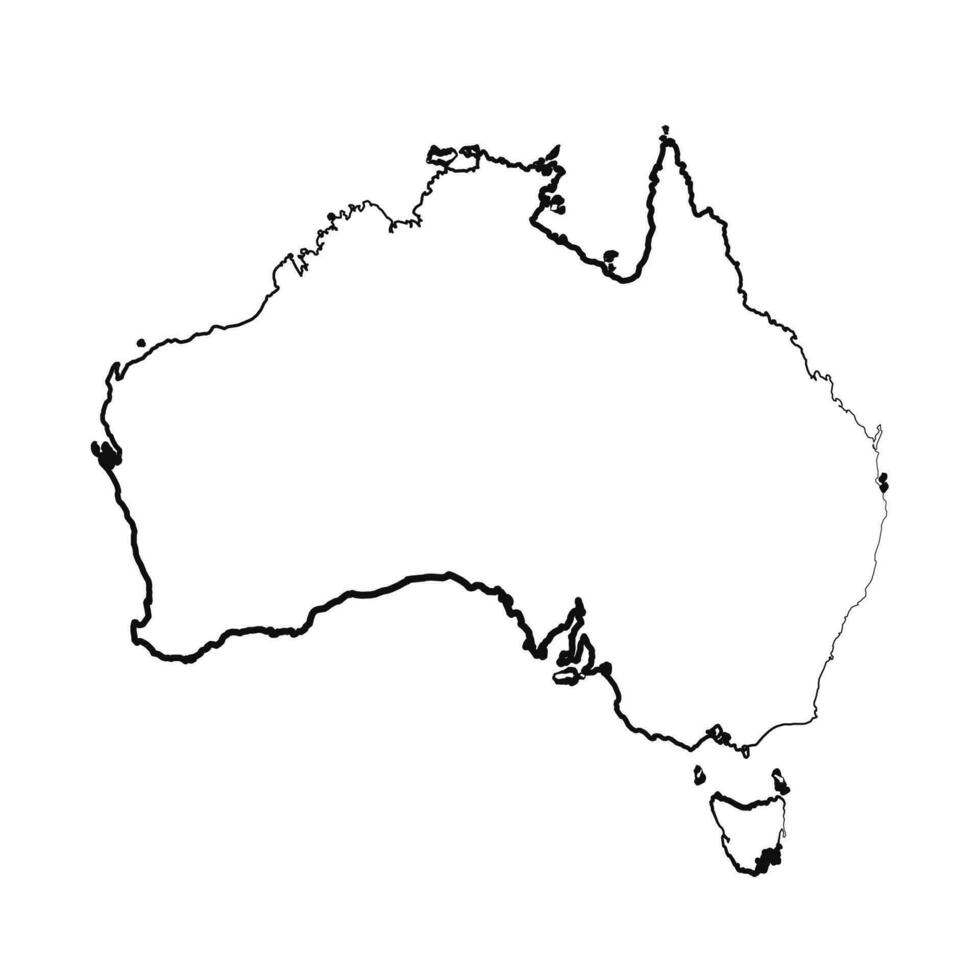 hand dragen fodrad Australien enkel Karta teckning vektor