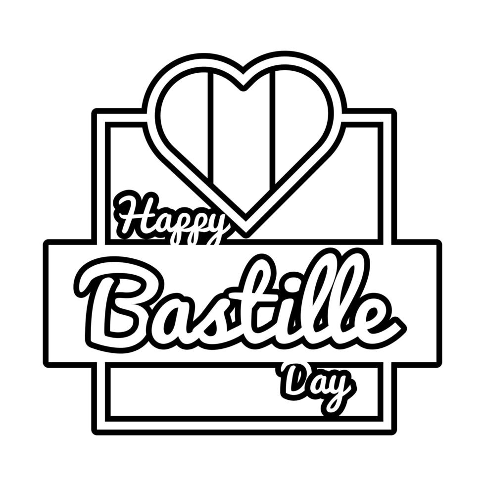 Bastille-Tag-Schriftzug mit Herzlinien-Stil vektor