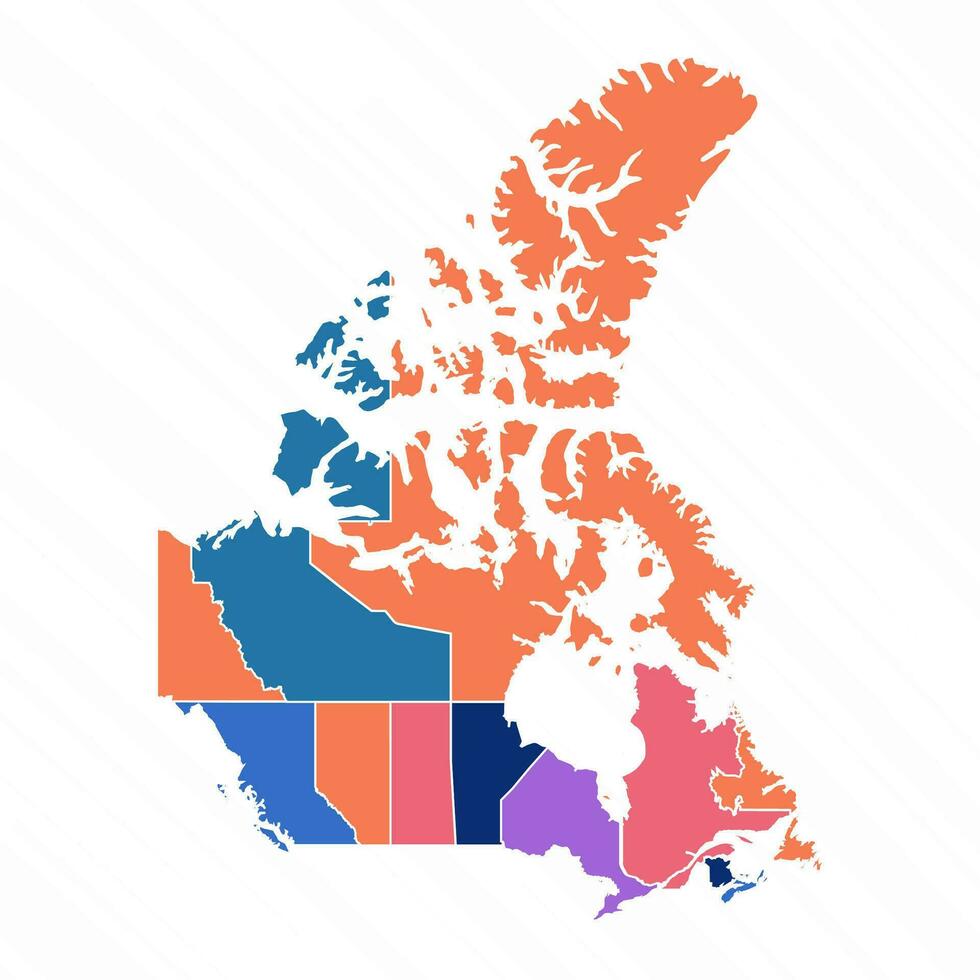 Flerfärgad Karta av kanada med provinser vektor