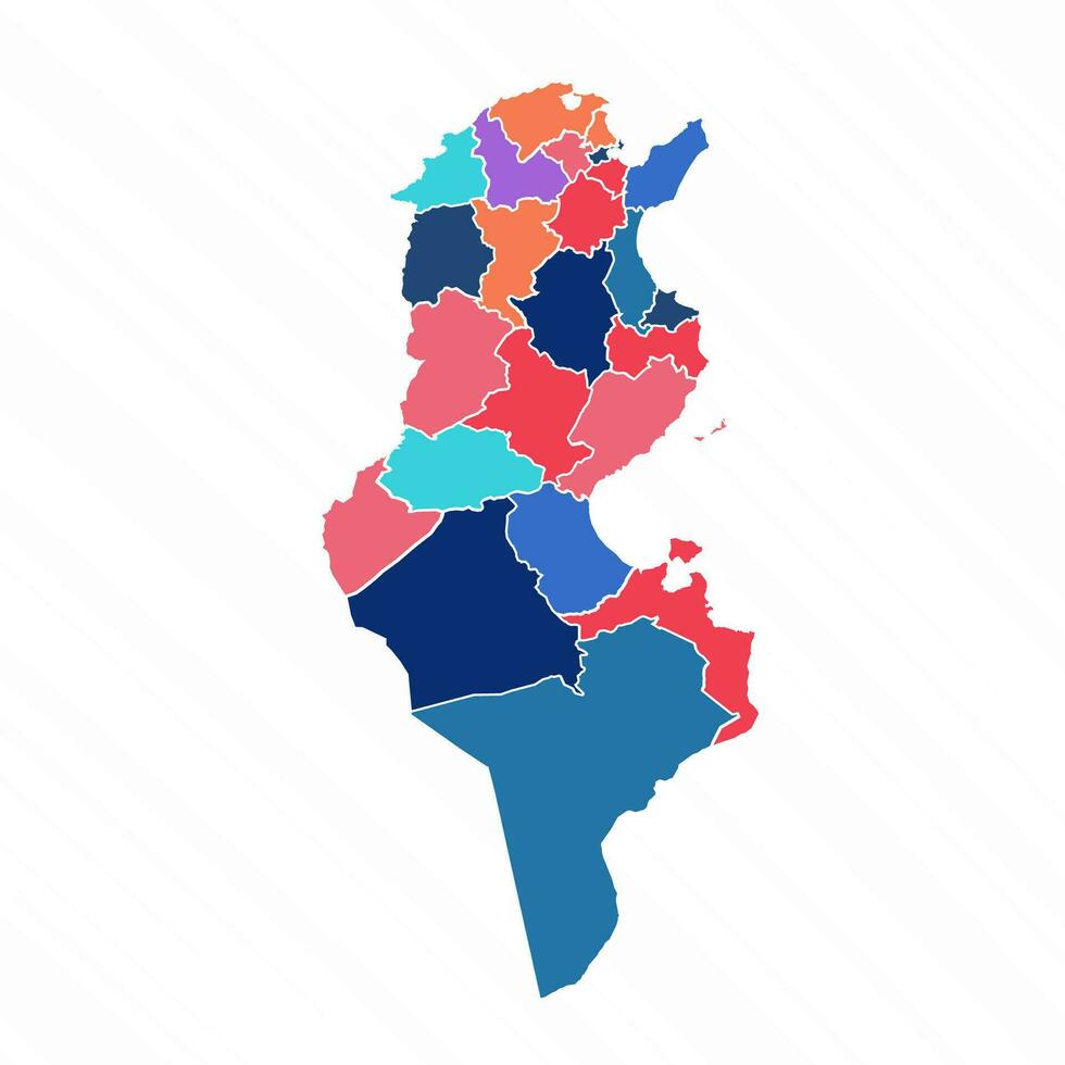 Flerfärgad Karta av tunisien med provinser vektor