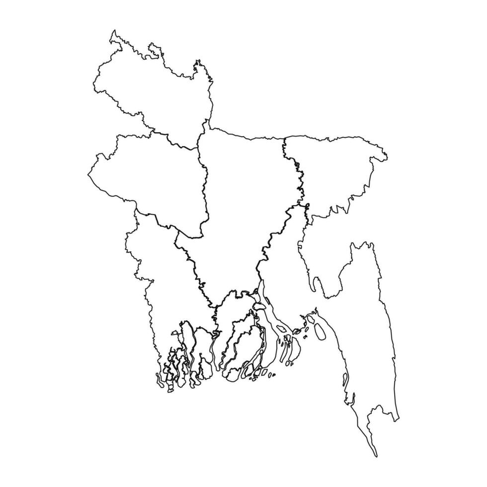 Gliederung skizzieren Karte von Bangladesch mit Zustände und Städte vektor