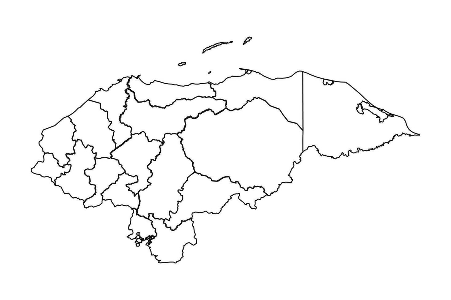 Gliederung skizzieren Karte von Honduras mit Zustände und Städte vektor