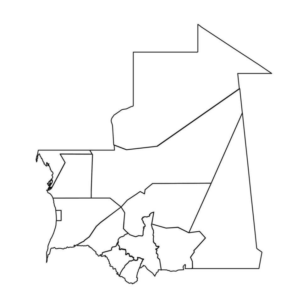 översikt skiss Karta av mauretanien med stater och städer vektor