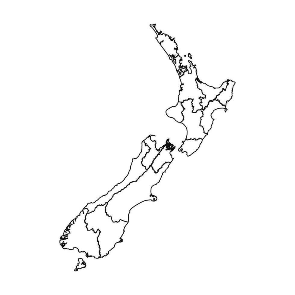 översikt skiss Karta av ny zealand med stater och städer vektor