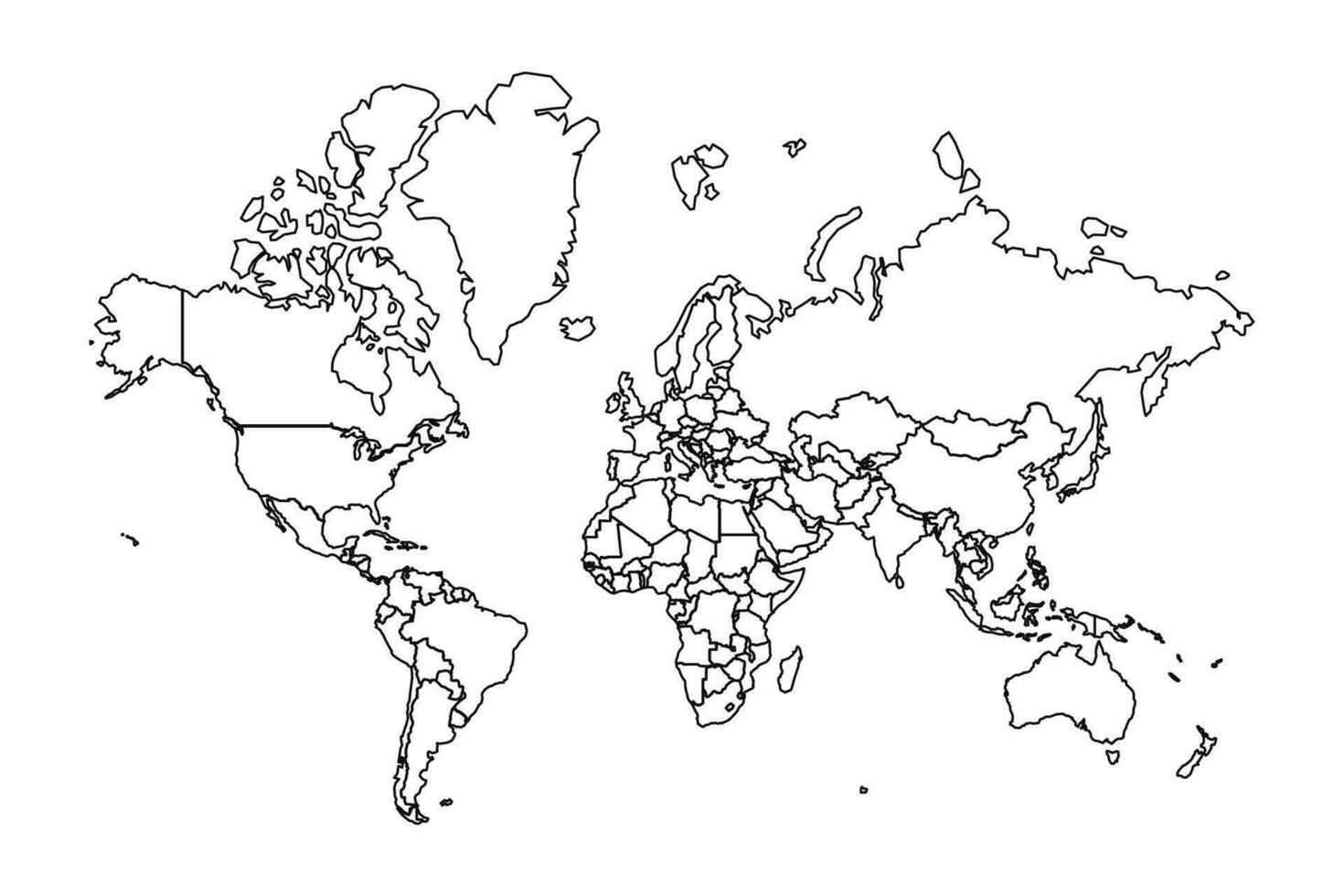 Gliederung skizzieren Karte von das Welt mit Länder vektor