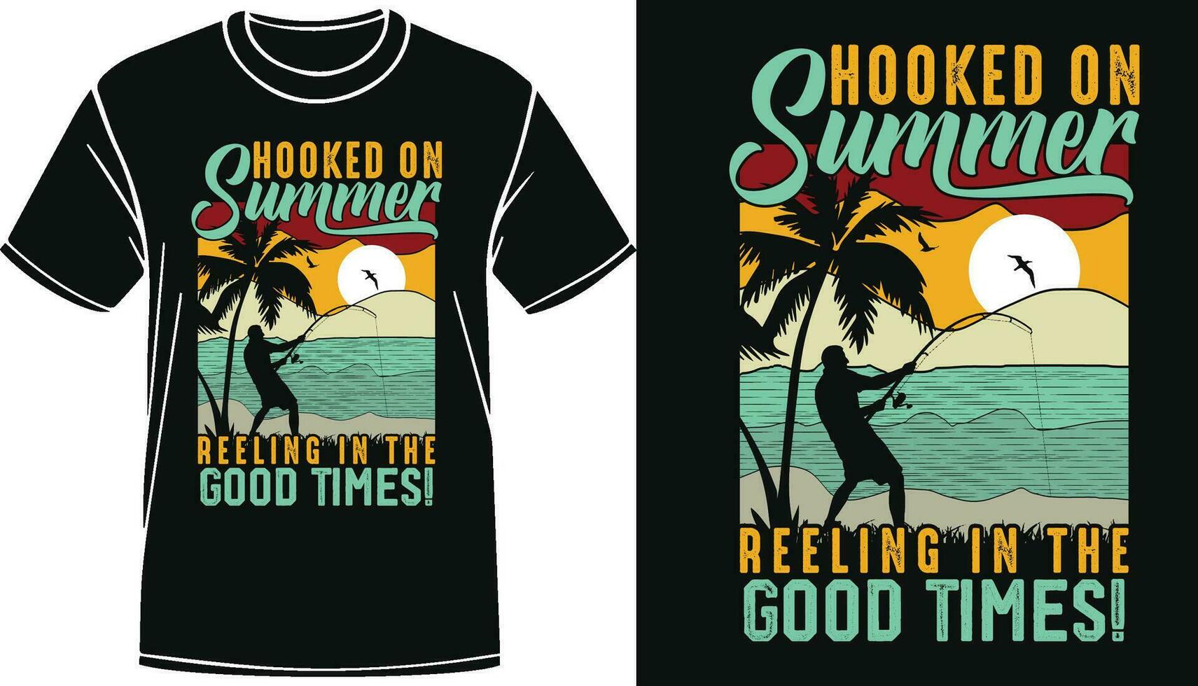 sommar fiske retro solnedgång årgång grafisk t-shirt design, sommar fiske tröja, sommar vektor