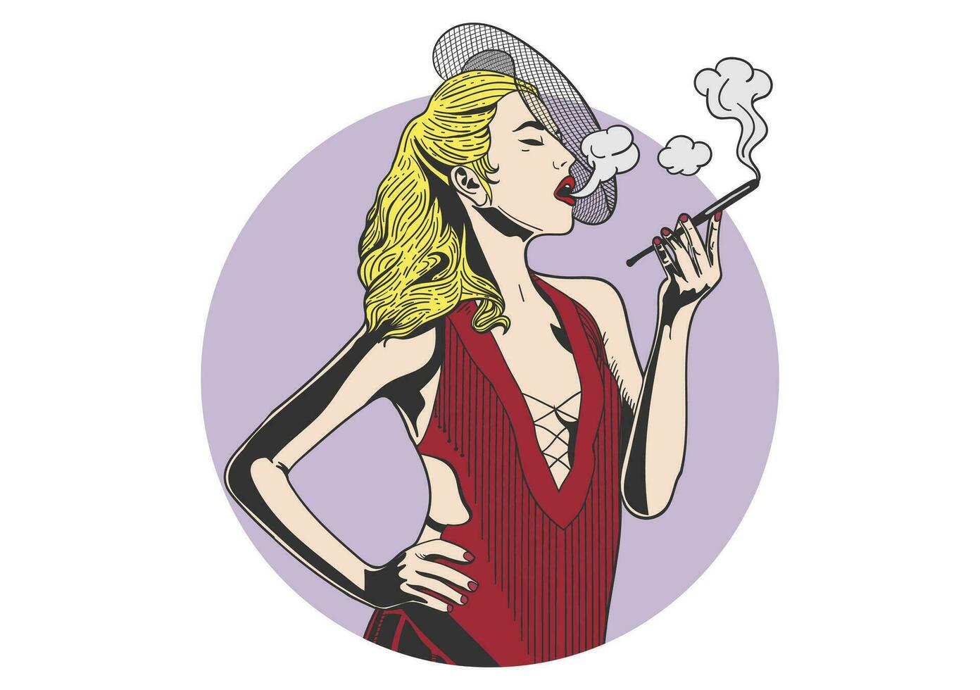 Rauchen Dame Charakter Jahrgang borleske Logo vektor