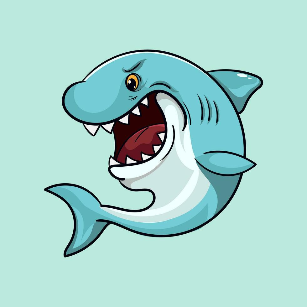 söt blå haj rolig djur- besprutning vatten vektor illustration i söt tecknad serie stil under de hav vattenfärg illustration med isolerat bakgrund