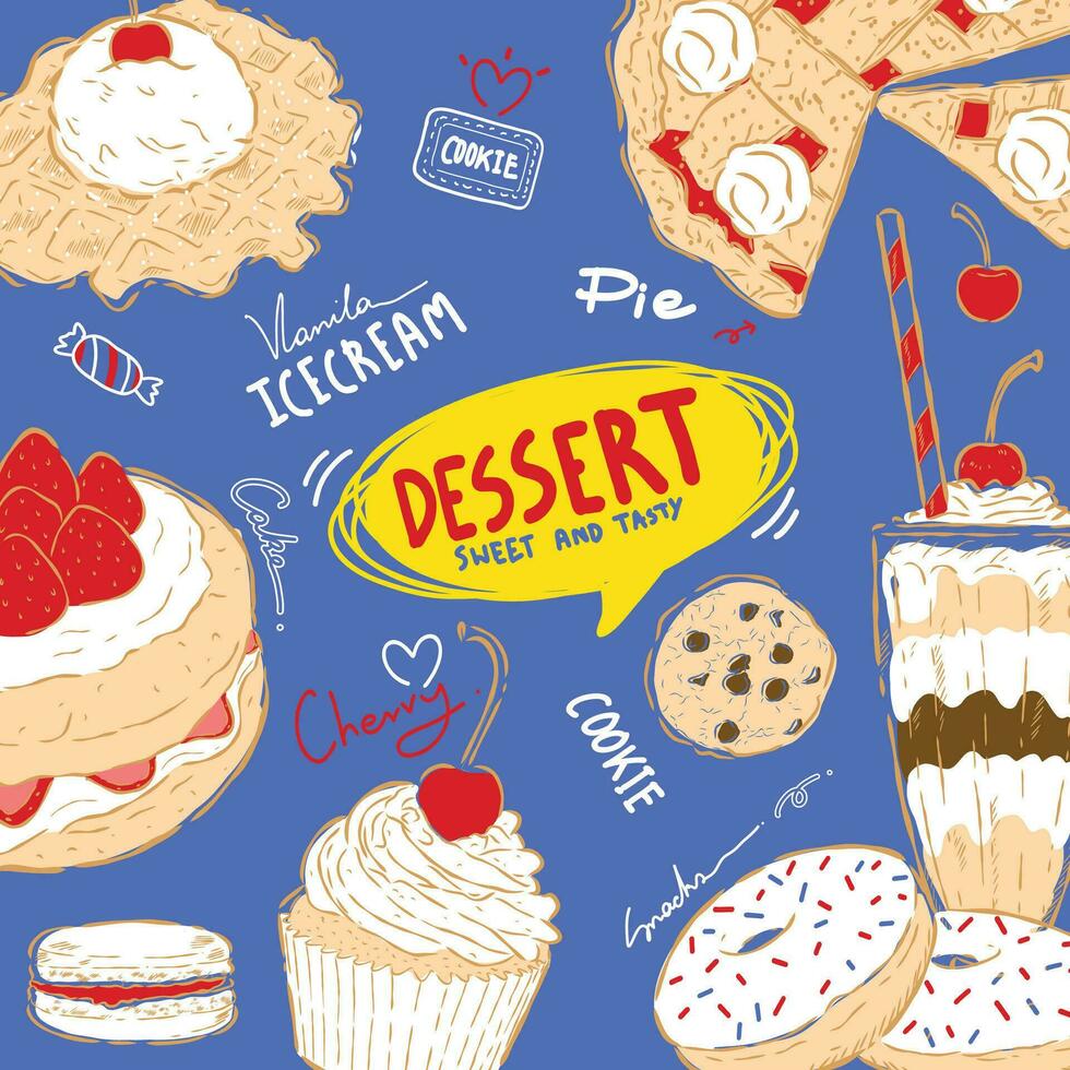 Dessert skizzieren Gekritzel abstrakt Vektor Illustration zum Cafe Bar Restaurant und wickeln Papier