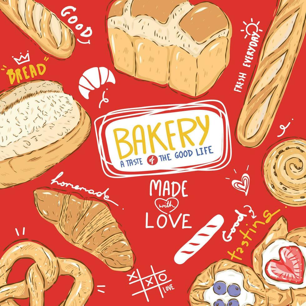 Brot und Bäckerei skizzieren Gekritzel abstrakt Vektor Illustration zum Cafe Bar Restaurant und wickeln Papier