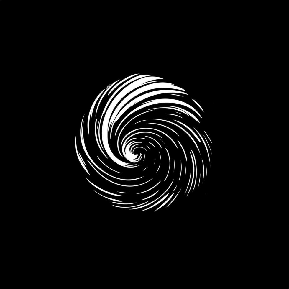 minimalistisk logotyp mall, vit ikon av orkan silhuett på svart bakgrund, modern logotyp begrepp för företag identitet, t-tröjor skriva ut, tatuering. vektor illustration