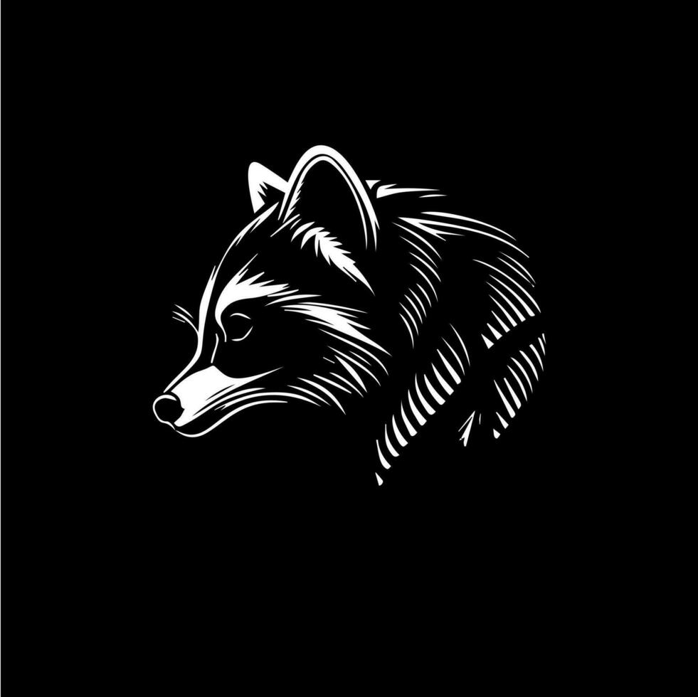 Waschbär Kopf dotwork tätowieren mit Punkte Schattierung, wild Tier Logo Vorlage, Trinkgeld Tätowierung. Hand Zeichnung Vogel Emblem auf schwarz Hintergrund zum Körper Kunst, minimalistisch skizzieren Kunst. Vektor Illustration