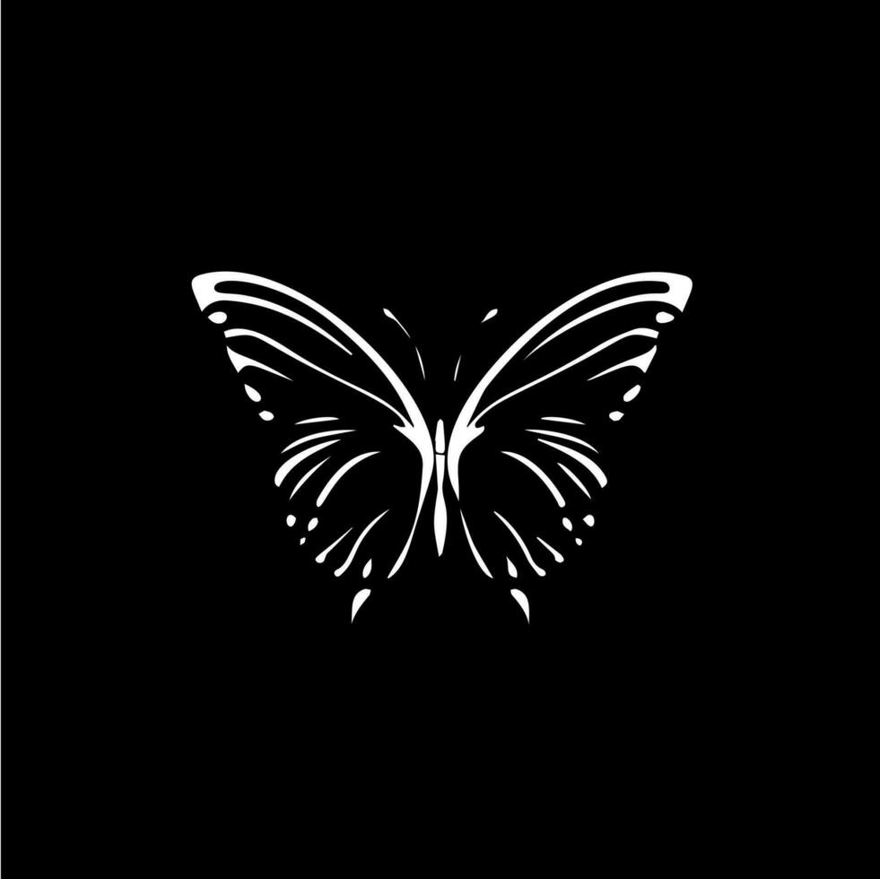 Schmetterling dotwork tätowieren mit Punkte Schattierung, Trinkgeld Tätowierung. Hand Zeichnung fliegen Insekt Emblem auf schwarz Hintergrund zum Körper Kunst, minimalistisch skizzieren einfarbig Logo. Vektor Illustration