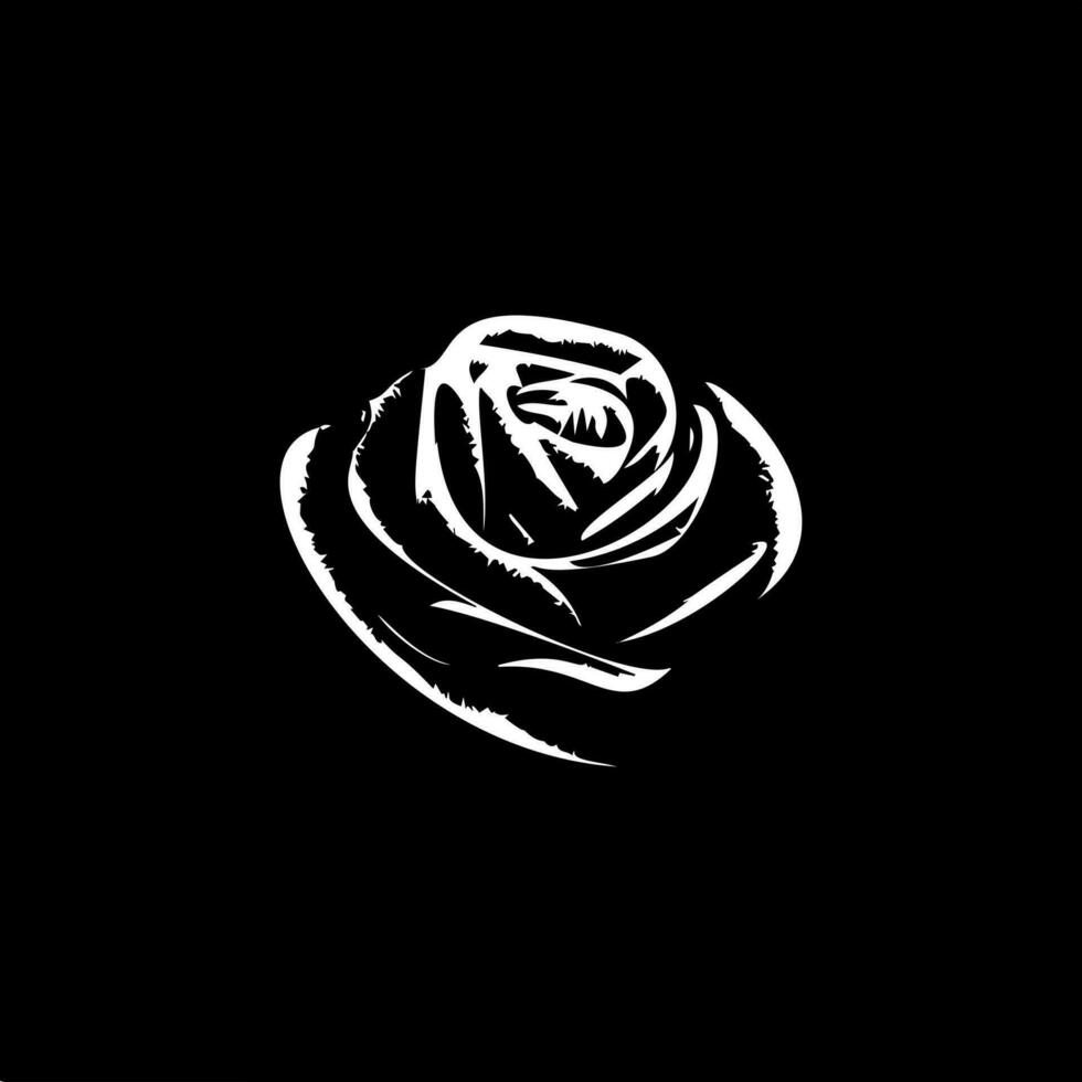 Rose Blume dotwork tätowieren mit Punkte Schattierung, Tiefe Illusion, Trinkgeld Tätowierung. Hand Zeichnung Weiß Emblem auf schwarz Hintergrund zum Körper Kunst, minimalistisch skizzieren einfarbig Logo. Vektor Illustration