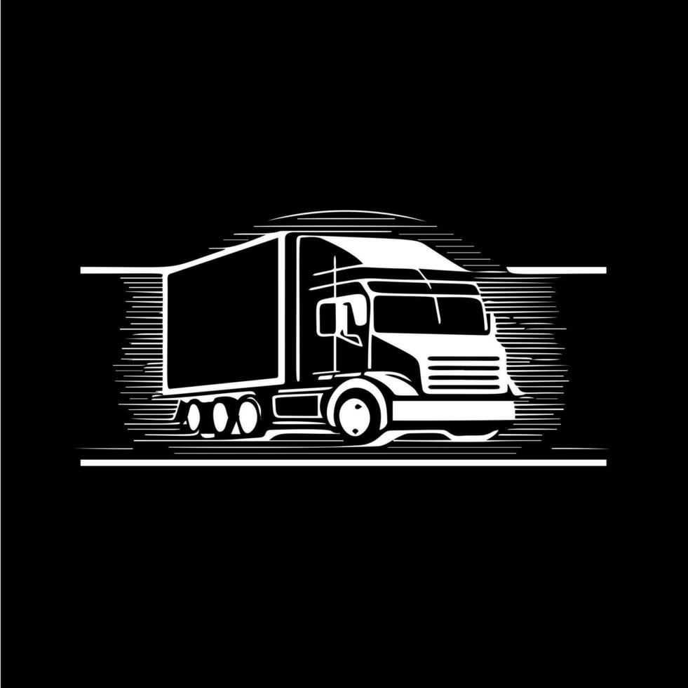 LKW Symbol linear Emblem im Silhouette Stil zum Lieferung Bedienung und Ladung Transport. LKW Logo Vorlage. Vektor Illustration.