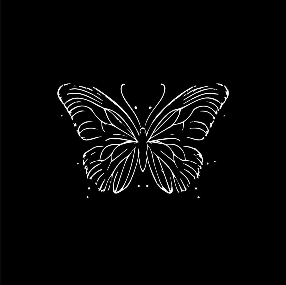 Schmetterling dotwork tätowieren mit Punkte Schattierung, Trinkgeld Tätowierung. Hand Zeichnung fliegen Insekt Emblem auf schwarz Hintergrund zum Körper Kunst, minimalistisch skizzieren einfarbig Logo. Vektor Illustration