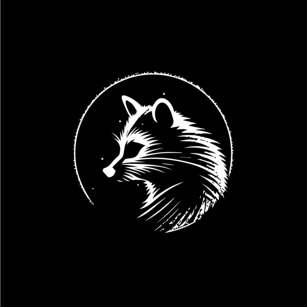 Waschbär Kopf dotwork tätowieren mit Punkte Schattierung, wild Tier Logo Vorlage, Trinkgeld Tätowierung. Hand Zeichnung Vogel Emblem auf schwarz Hintergrund zum Körper Kunst, minimalistisch skizzieren Kunst. Vektor Illustration