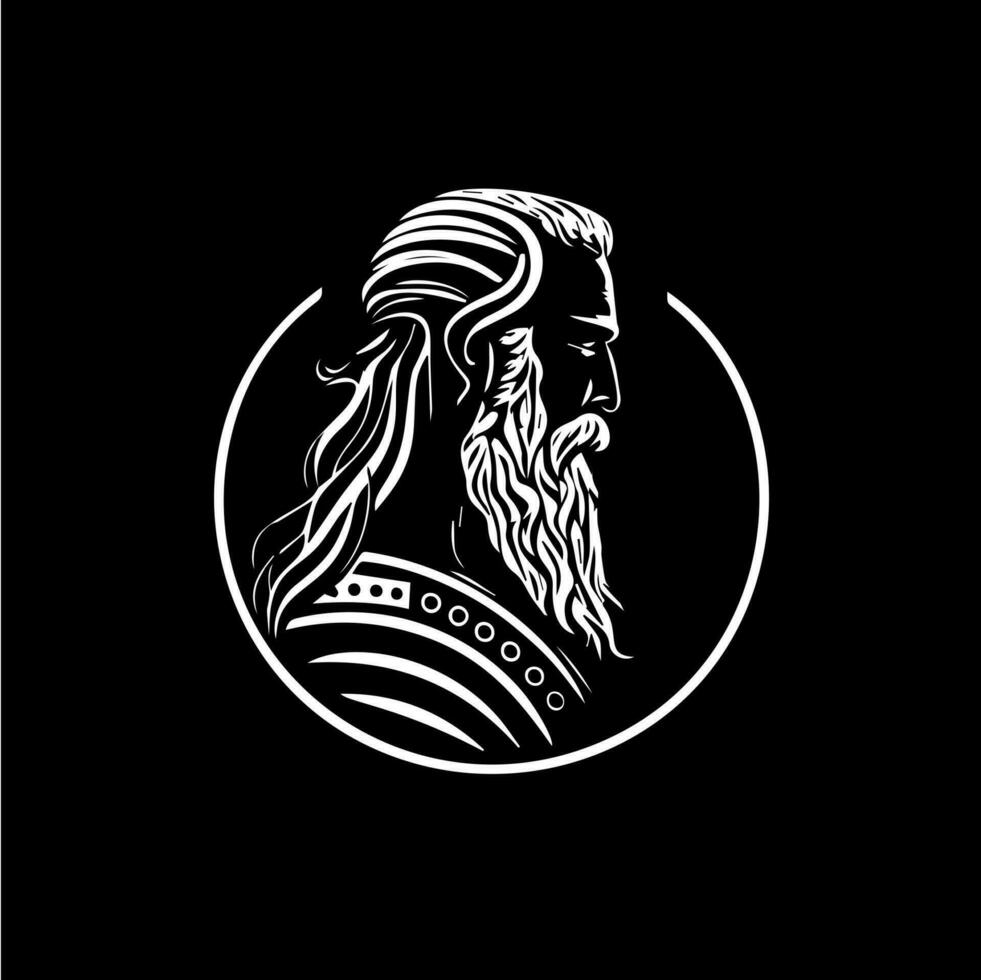 römisch Salbei Profil Symbol, nordisch Mann Kopf Emblem, Wikinger Logo Vorlage, uralt Krieger Zeichen, mittelalterlich Handwerker von Handwerker Maskottchen. Vektor Illustration.