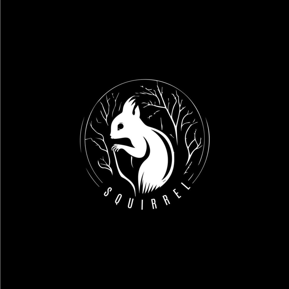 Eichhörnchen Kopf und Schwanz Symbol, wild Tier Logo Vorlage. Hand Zeichnung Emblem auf schwarz Hintergrund zum Körper Kunst und Tätowierung, minimalistisch skizzieren Kunst. Vektor Illustration