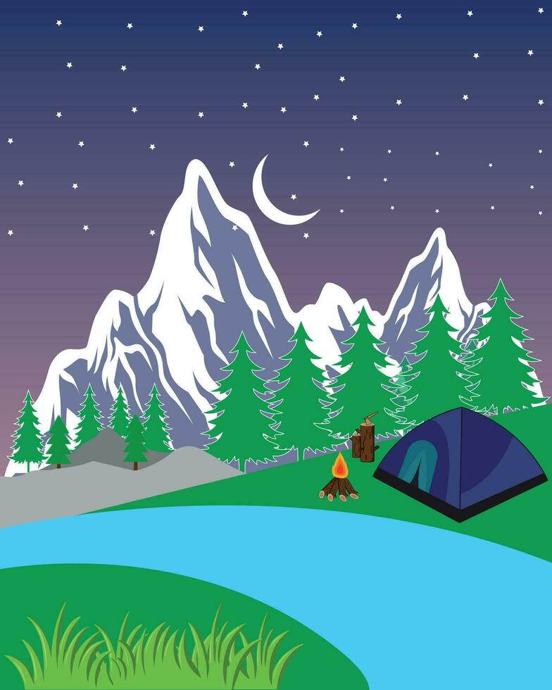 Berg Camping. Abenteuer Jahrgang drucken Design zum t Hemd und Andere. National Park Grafik Kunstwerk zum Aufkleber, Poster, Hintergrund vektor