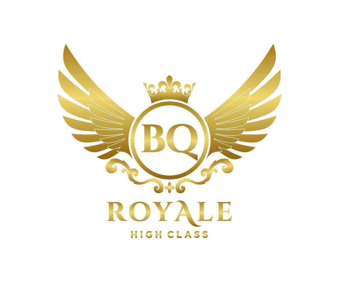 gyllene brev bq mall logotyp lyx guld brev med krona. monogram alfabet . skön kunglig initialer brev. vektor