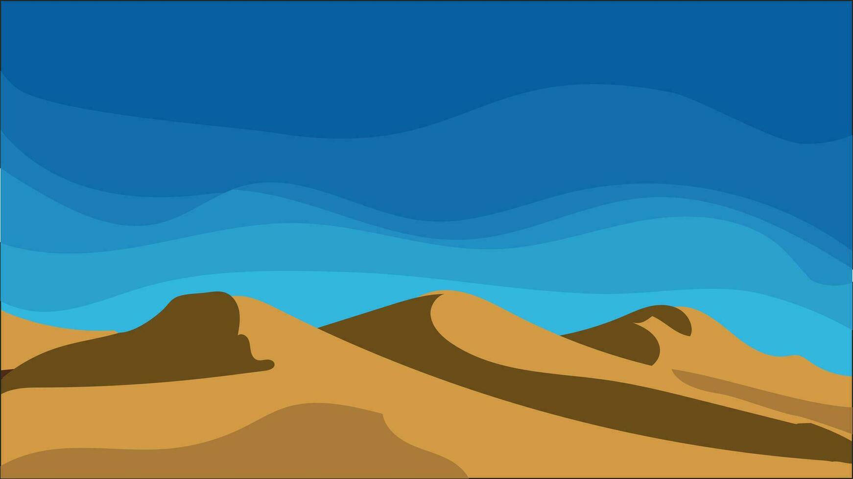 Wüste Landschaft mit Blau Himmel und Wolken. Vektor Illustration im eben Stilabstrakt Vektor Sand Dünen Wüste und Himmel Kunst kreativ Stil