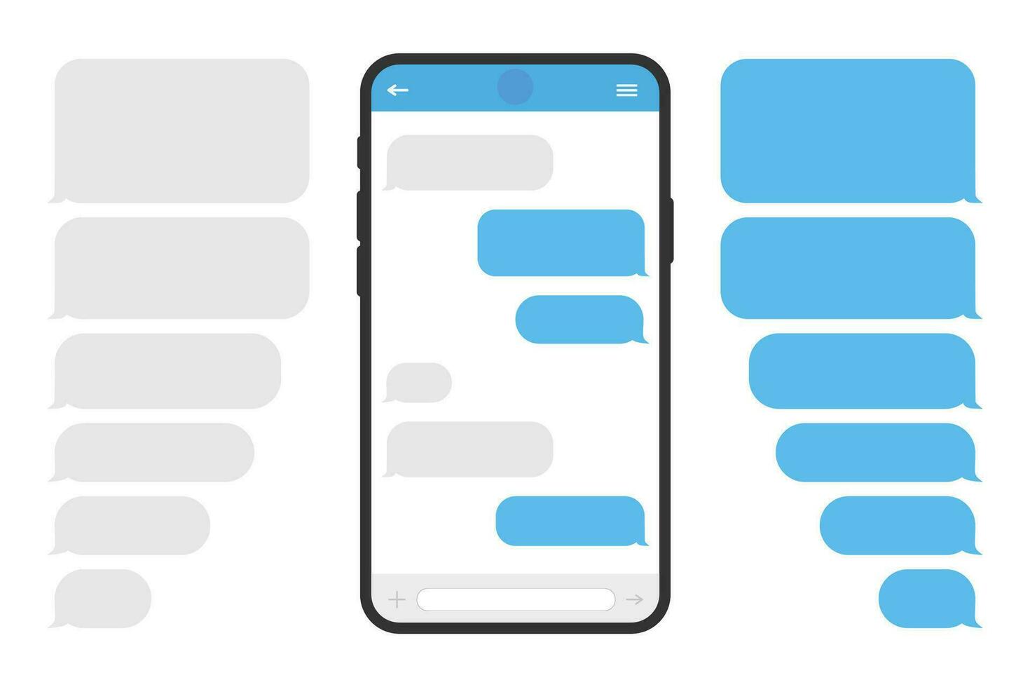 meddelande bubblor. meddelande ballong på smart telefon skärm. SMS vektor design mall för budbärare chatt