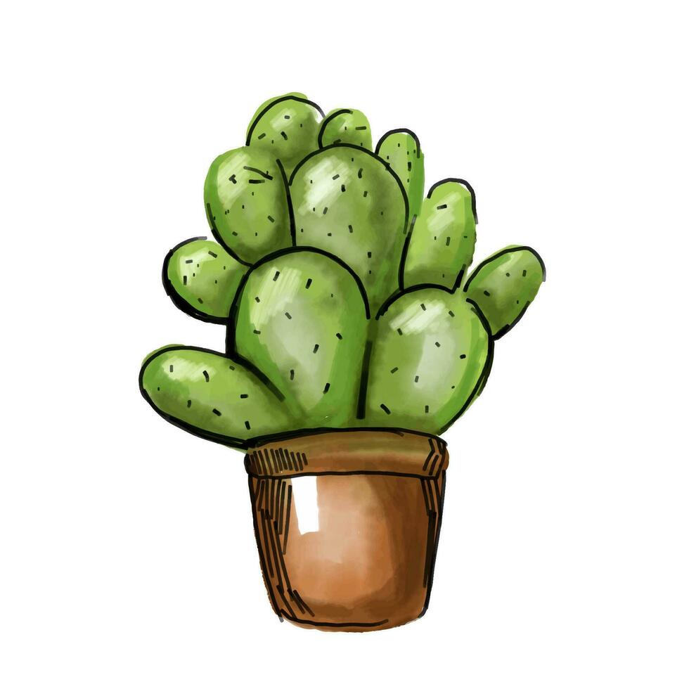 kaktus vattenfärg, kaktusar växt hand ritade, vektor illustration isolerat på vit bakgrund