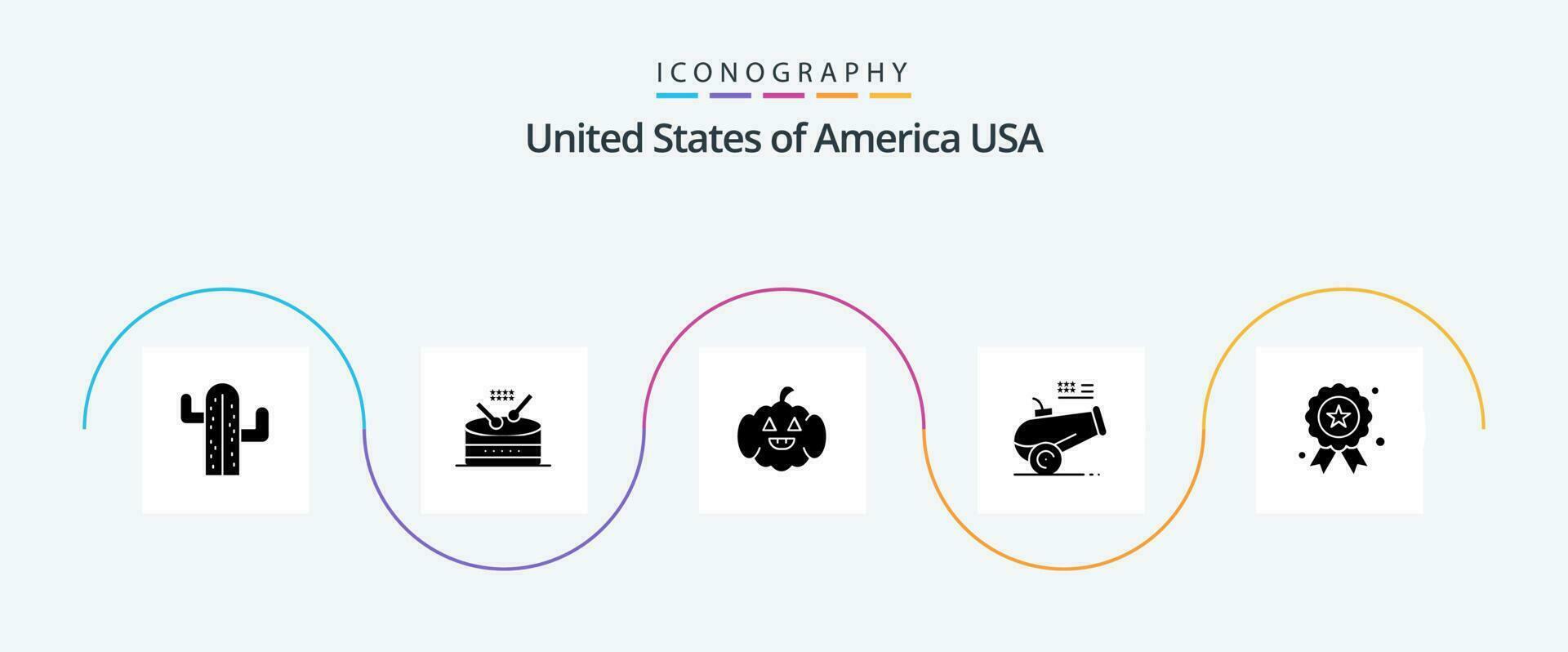 USA Glyphe 5 Symbol Pack einschließlich Unabhängigkeit Tag. Urlaub. Kürbis. Granatwerfer. Kanone vektor