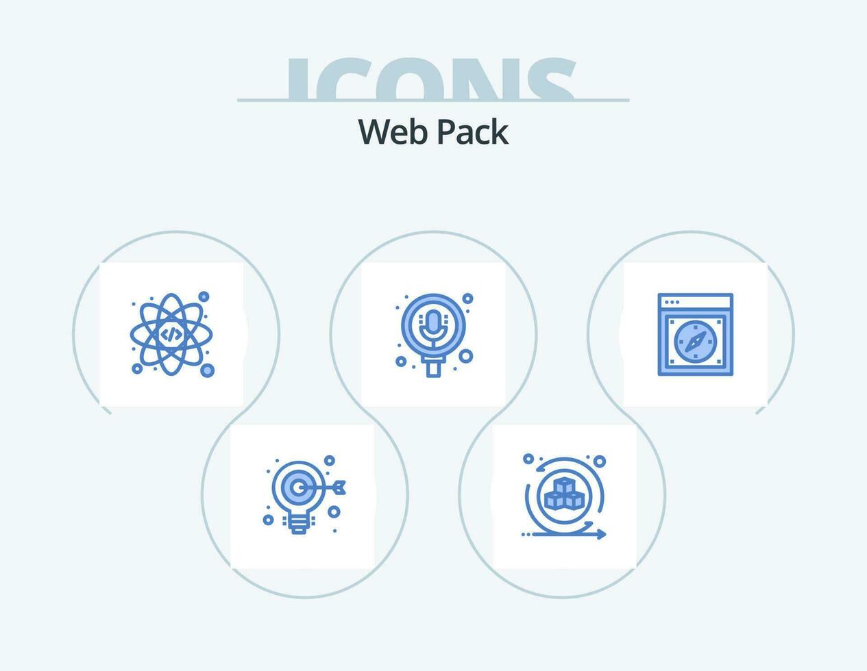 webb packa blå ikon packa 5 ikon design. safari. kompass. atom. webbläsare. spela in vektor