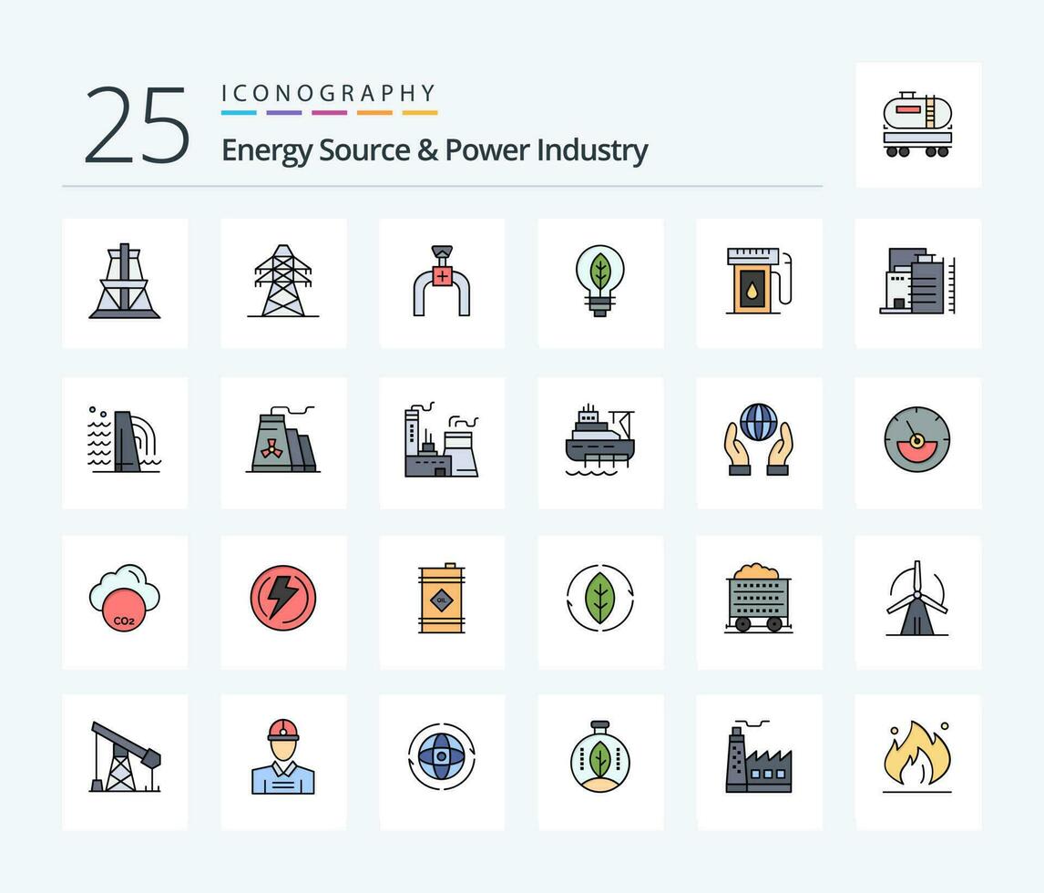 Energie Quelle und Leistung Industrie 25 Linie gefüllt Symbol Pack einschließlich Konstruktion. tropfen. Natur. Öl. Benzin vektor