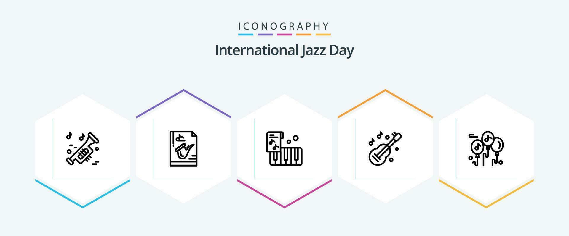 International Jazz Tag 25 Linie Symbol Pack einschließlich Instrument . Musik- . Musik. Akkordeon vektor