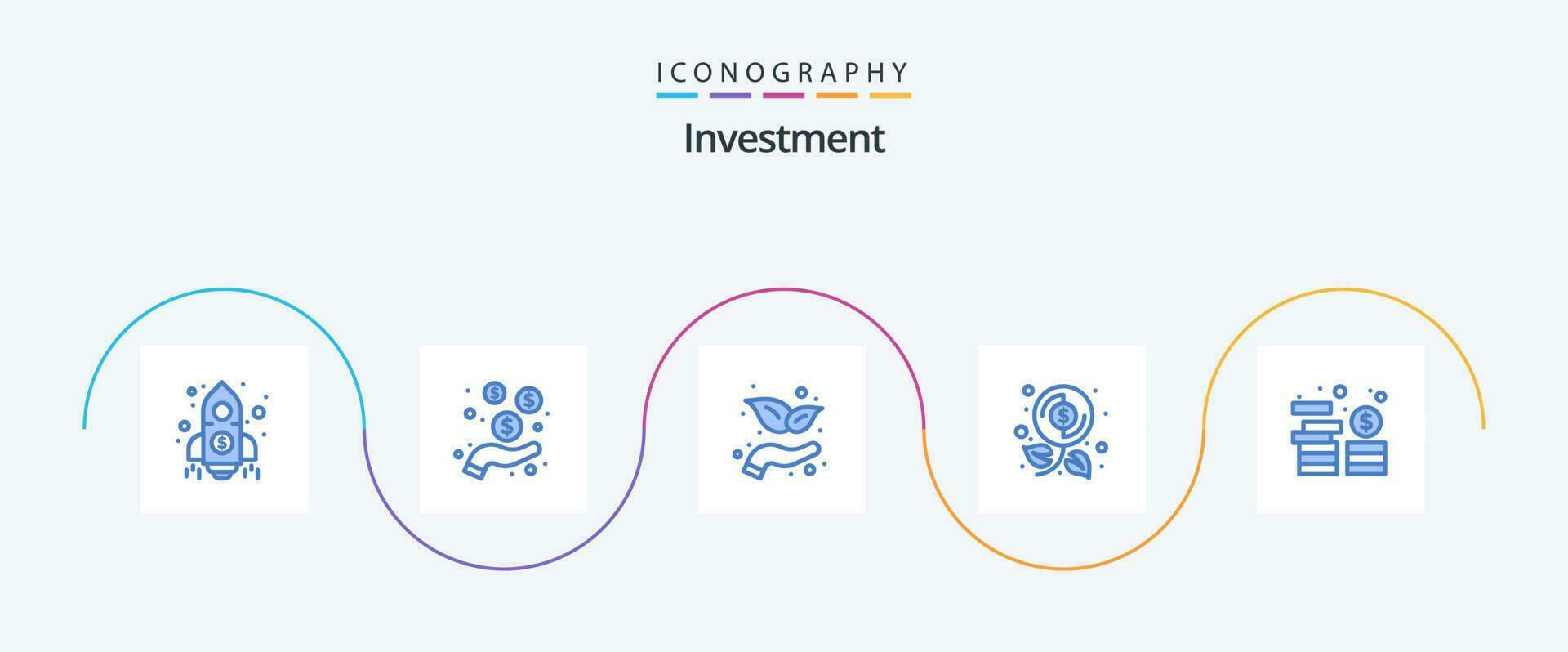 Investition Blau 5 Symbol Pack einschließlich Geld. Anlage. Wachstum. profitieren. Investition vektor