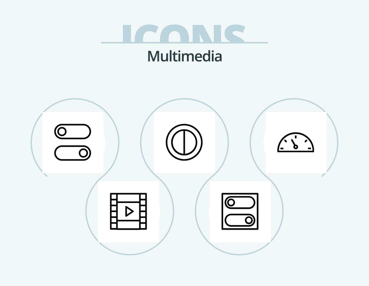 Multimedia Linie Symbol Pack 5 Symbol Design. . Volumen. vektor