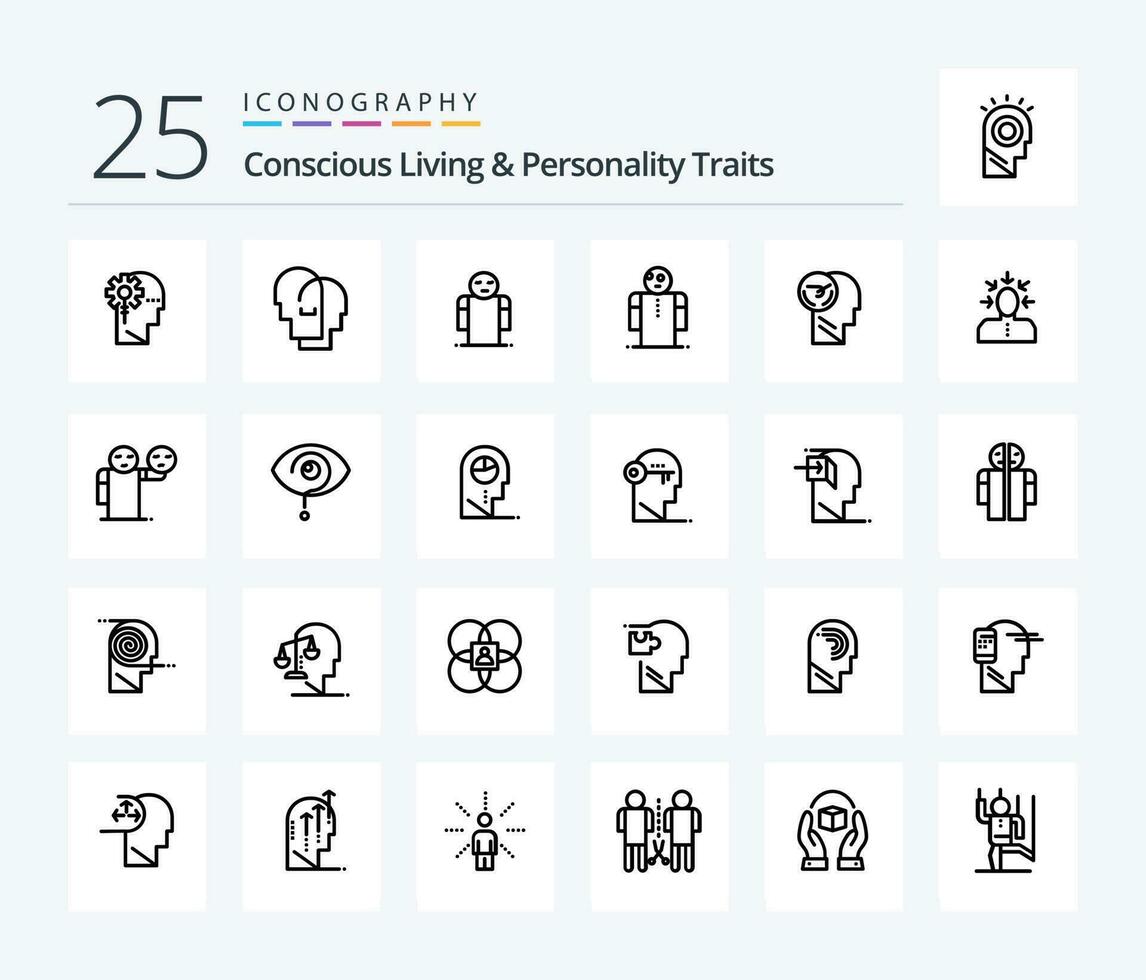 bewusst Leben und Persönlichkeit Züge 25 Linie Symbol Pack einschließlich Geschwindigkeit. Schneller. Gefühle. Gehirn. Person vektor