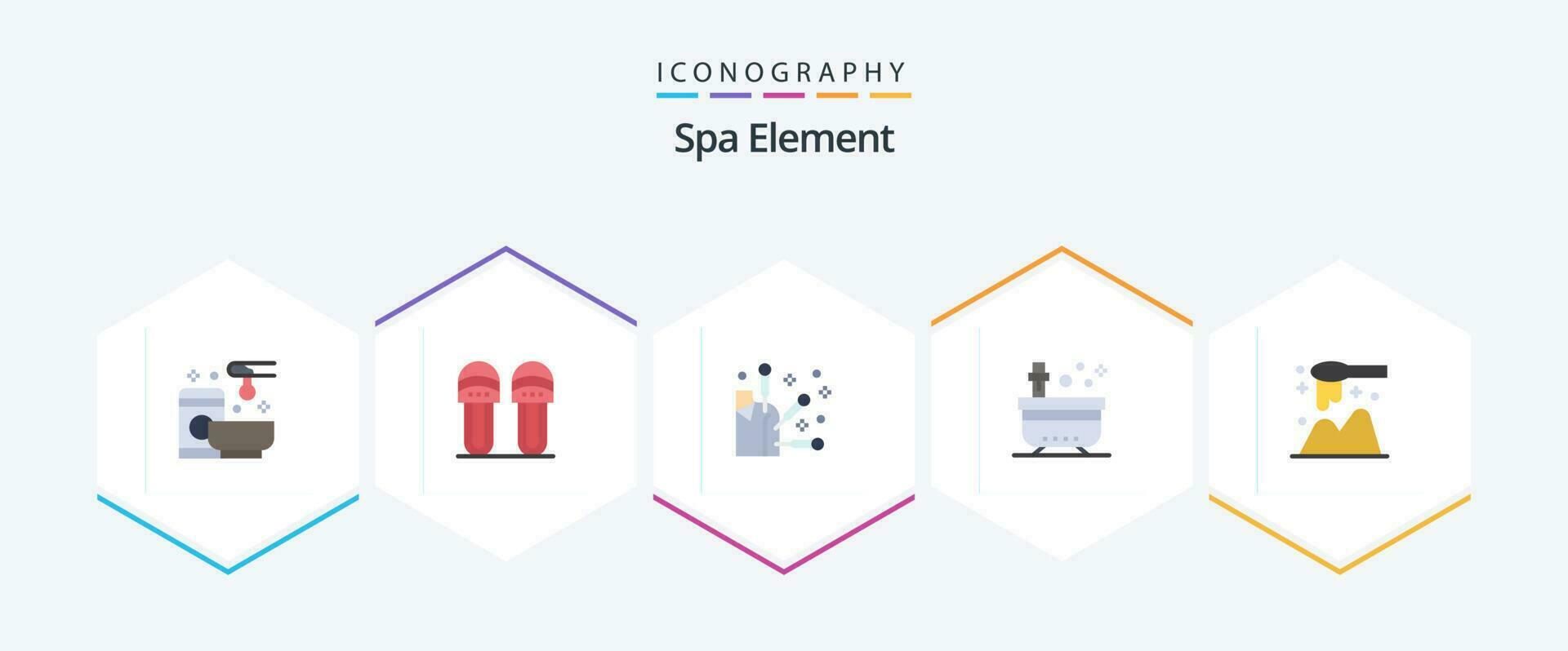 Spa Element 25 eben Symbol Pack einschließlich Kelle. Wanne. Slipper. Spa. Bad vektor