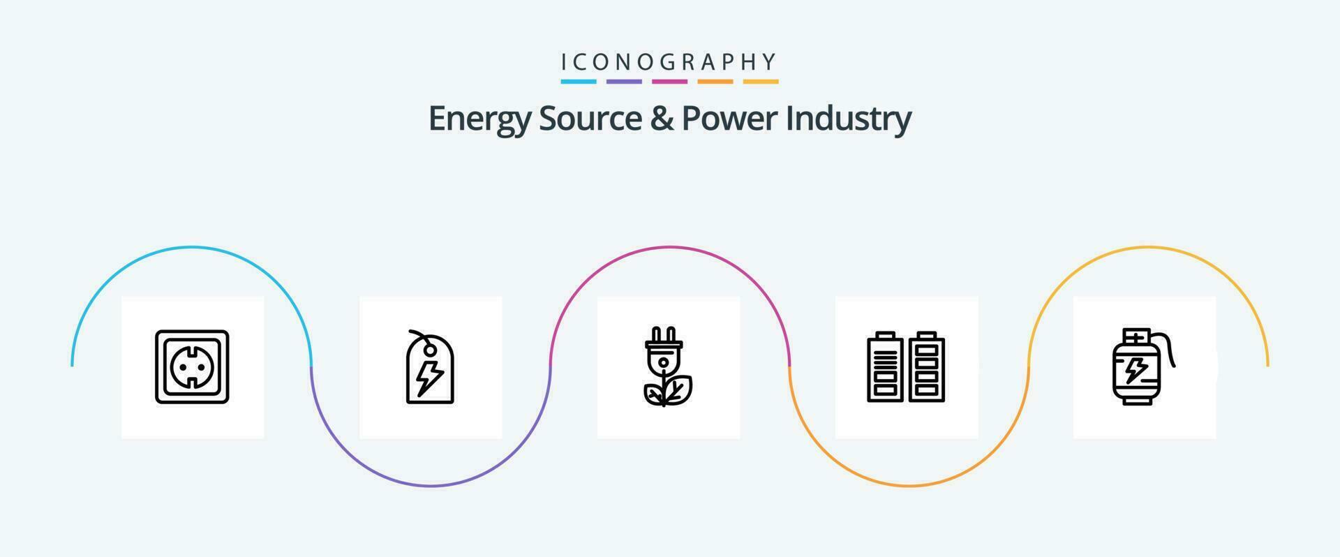 energi källa och kraft industri linje 5 ikon packa Inklusive ackumulator. kraft. energi. batteri. kraft vektor