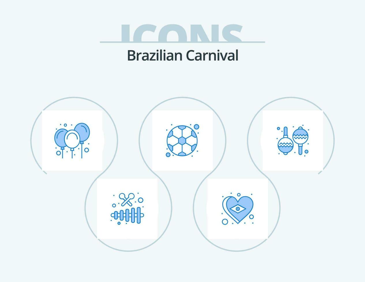 Brasilianer Karneval Blau Symbol Pack 5 Symbol Design. maracas. Spiel. Luftballons. Fußball. Ball vektor