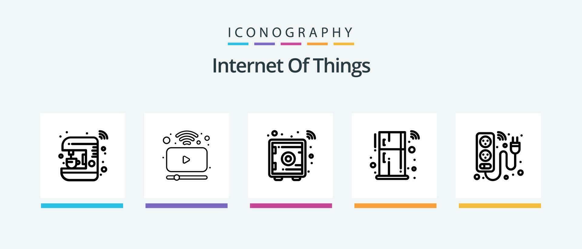 Internet von Dinge Linie 5 Symbol Pack einschließlich Fernbedienung. Kühlschrank. Globus. Mikrowelle. Kochen. kreativ Symbole Design vektor