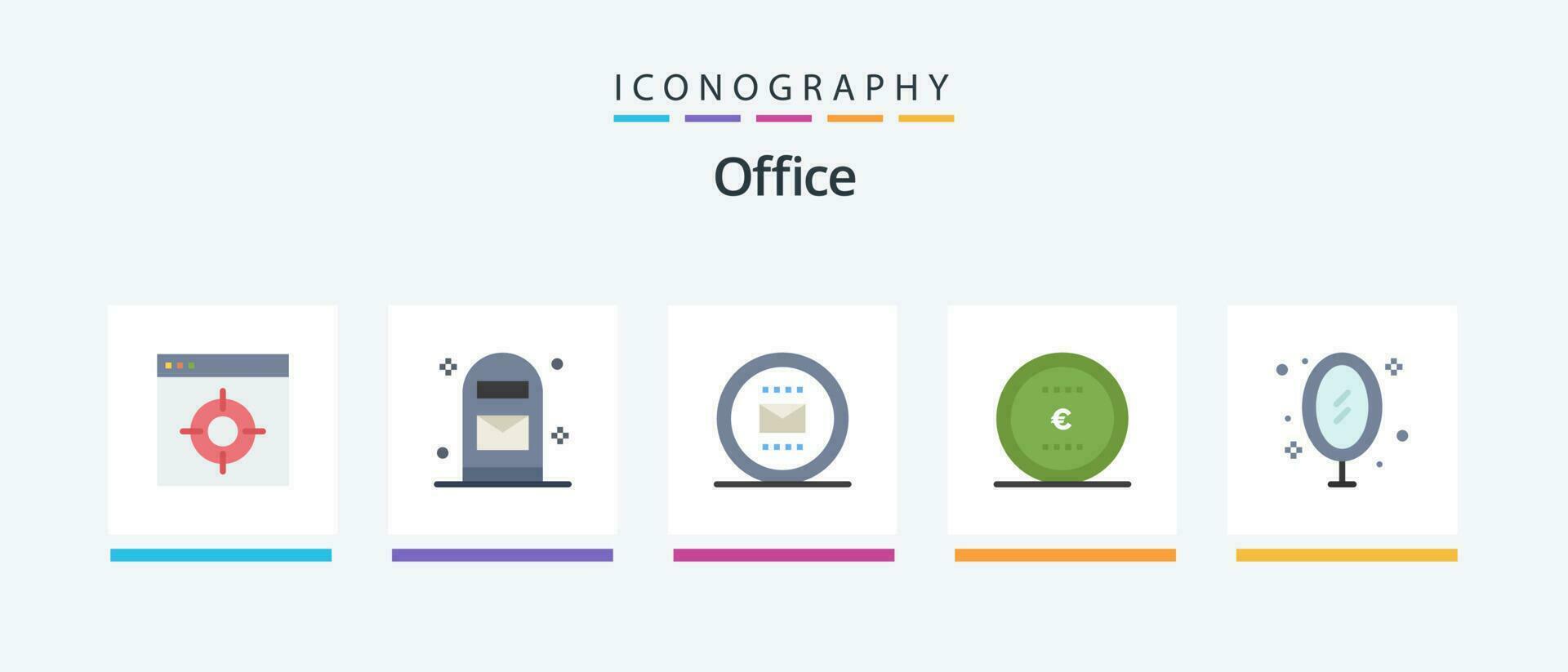 kontor platt 5 ikon packa Inklusive möbel. pengar. kuvert. mynt. arbete. kreativ ikoner design vektor