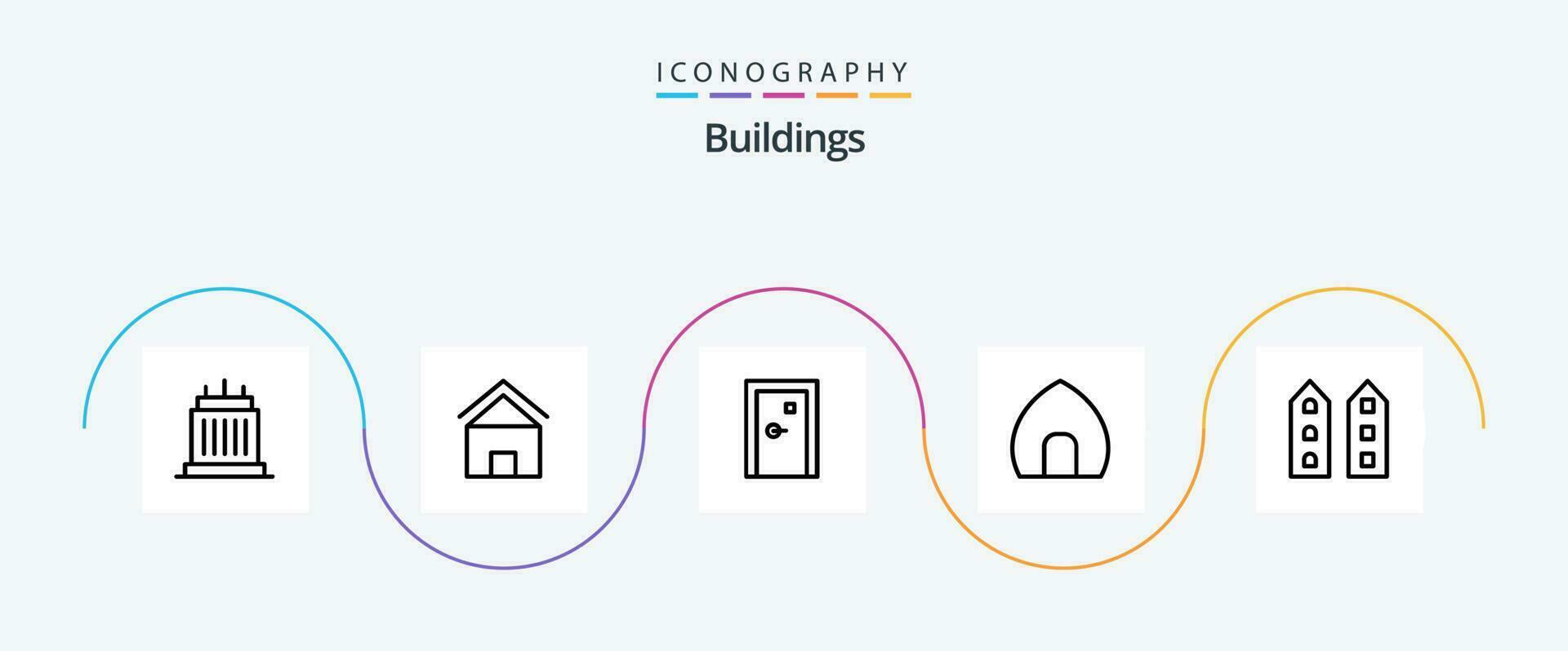 byggnader linje 5 ikon packa Inklusive casa. antik byggnad. hus. fylld. dörr vektor