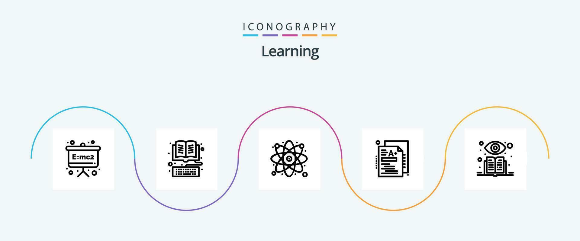 Lernen Linie 5 Symbol Pack einschließlich betreut. Wissen. Forschung. Grad. Prüfung vektor