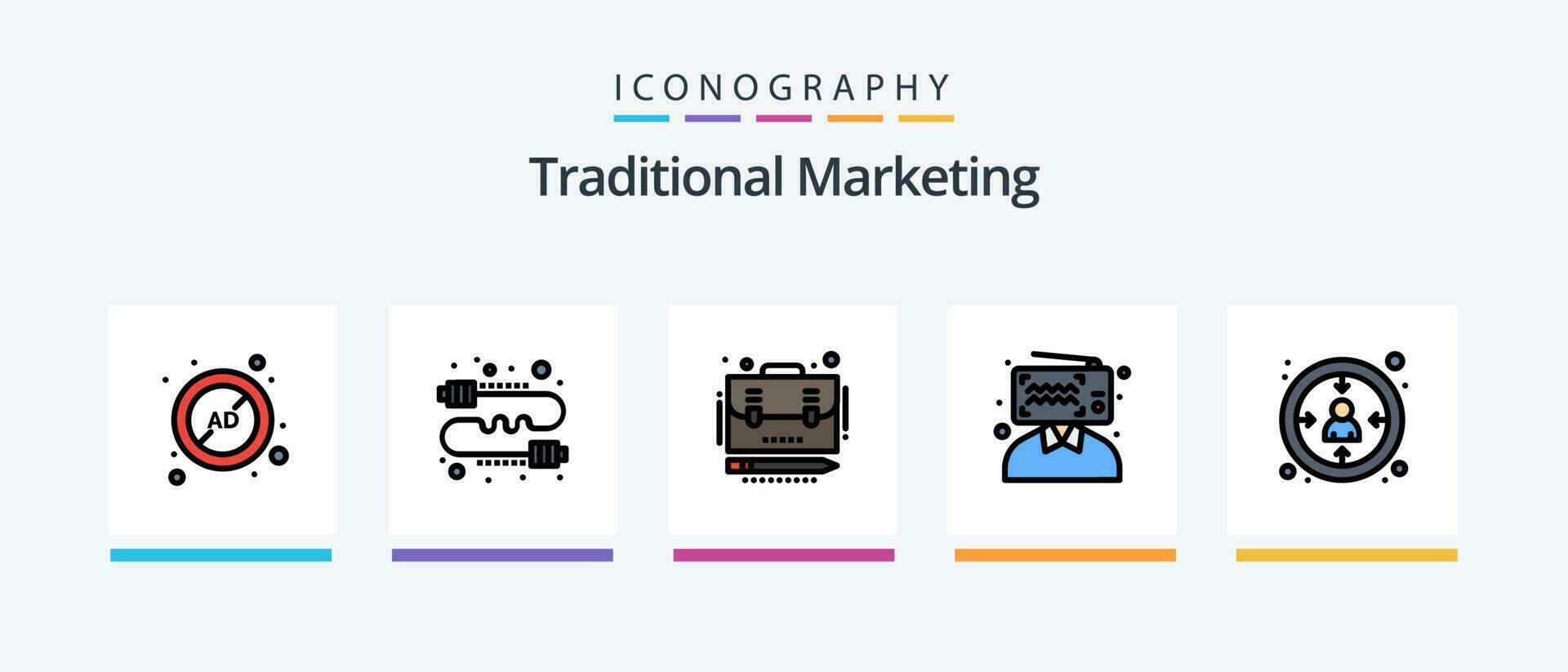 traditionell marknadsföring linje fylld 5 ikon packa Inklusive författare. berättelse. ark. organisk. utomhus. kreativ ikoner design vektor